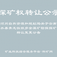 紅河州自然資源和規(guī)劃局關(guān)于云南省建水縣青龍鈦鐵多金屬礦勘探探礦權(quán)轉(zhuǎn)讓變更公告