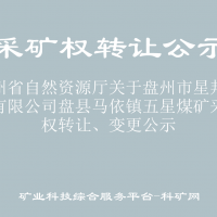 貴州省自然資源廳關于盤州市星邦礦業(yè)有限公司盤縣馬依鎮(zhèn)五星煤礦采礦權轉讓、變更公示